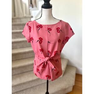 NWT Ann Taylor Pink & Red Floral Blossom Print Tie Waist Blouse